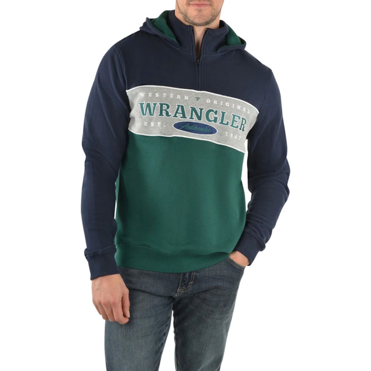Wrangler Men’s Ross 1/4 zip Hood Pullover Jumper