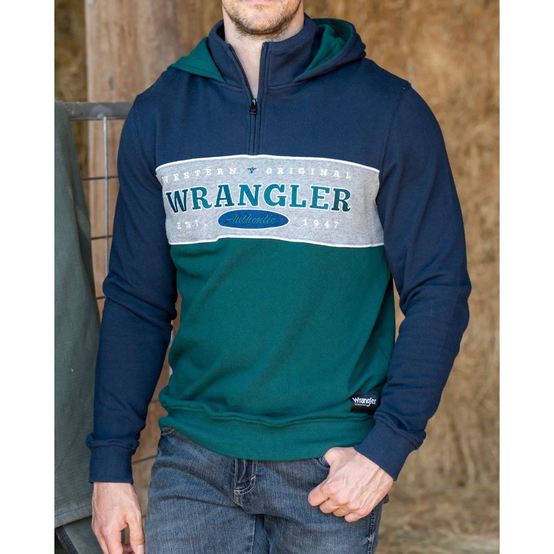Wrangler Men’s Ross 1/4 zip Hood Pullover Jumper